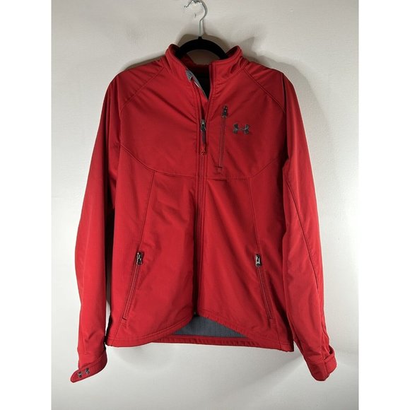 Under Armor Softshell Jacket Size Large L Soft Shell Red Gray Full Zip Coat - Picture 1 of 12